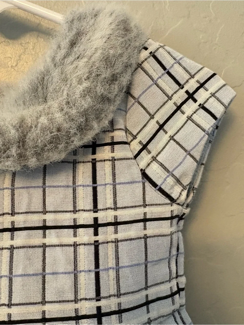 Janie and Jack Winter Wishes light blue plaid dress faux fur collar 12-18 months